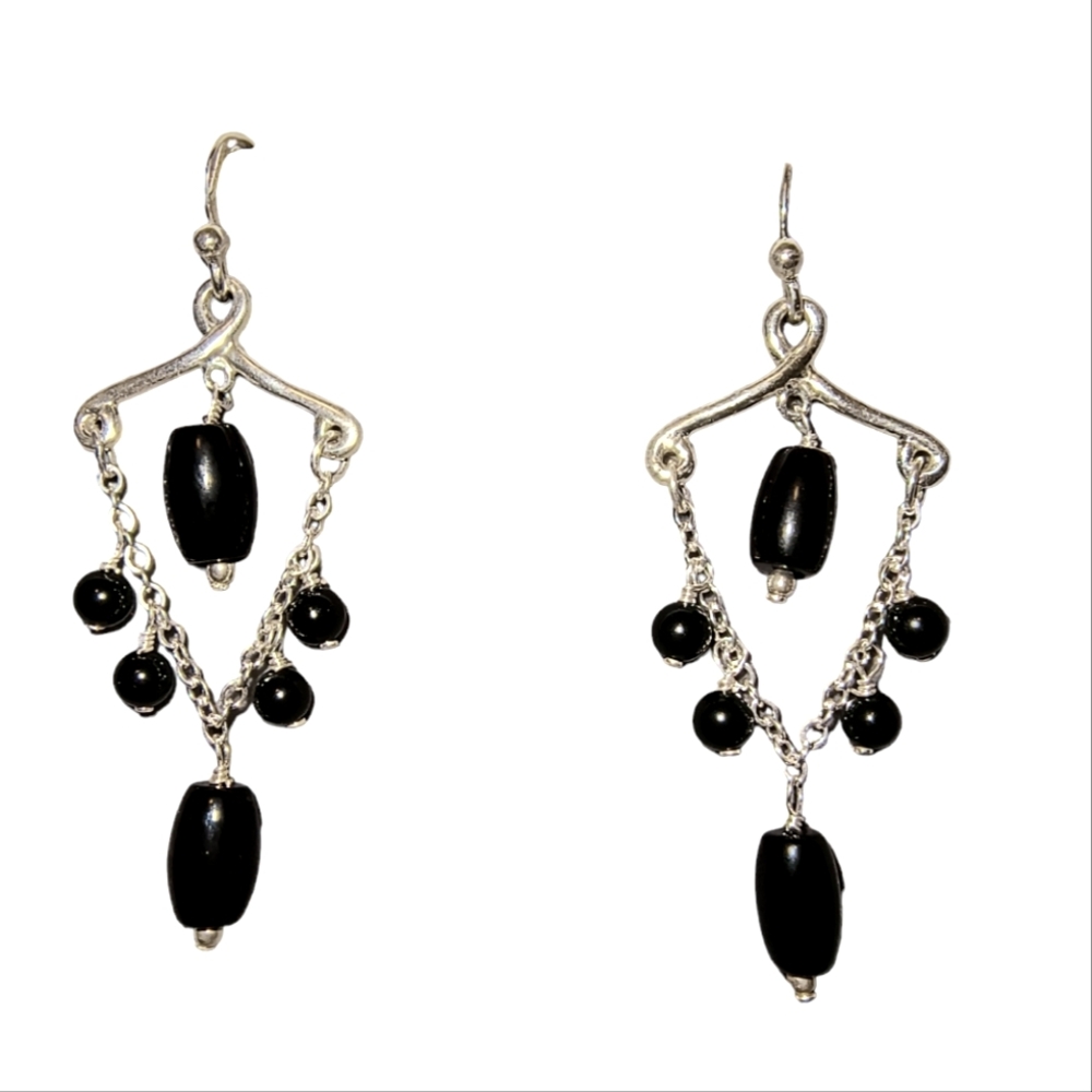 Studio Barse Black Onyx & Sterling Silver Chandelier Earrings Brand New